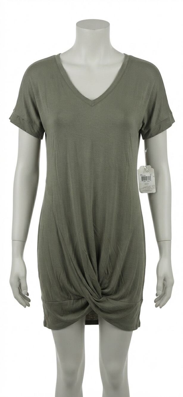 NWT Altar’d State Dark Sage Green Front Knot T-Shirt Dress Size Medium V-Neck